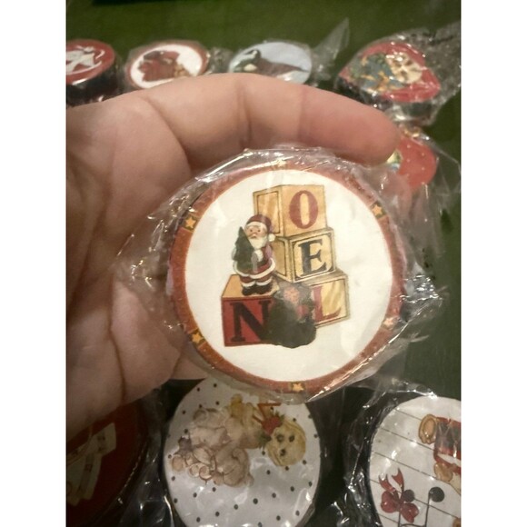 RARE Vintage Wooden Christmas Ornaments NOS Set of 20 w/ Westminster Holiday Tin - Picture 6 of 12